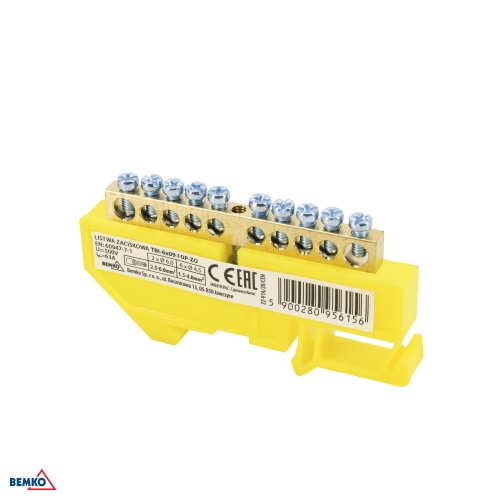 DIN RAIL TERMINAL BLOCK 6x9 YELLOW