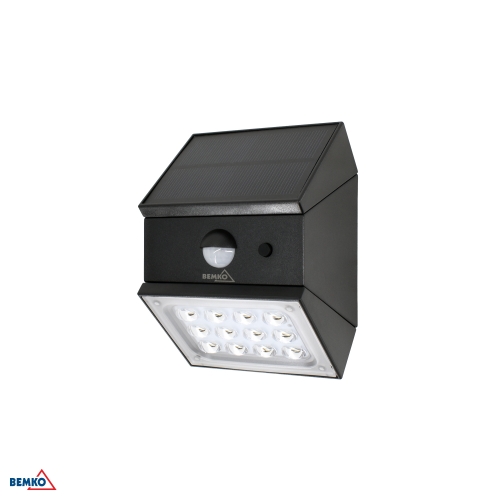NAŚWIETLACZ SOLARNY LED RUBIC 2,5W 300LM 3000/4000/6000K IP65 CZARNA CZ. PIR