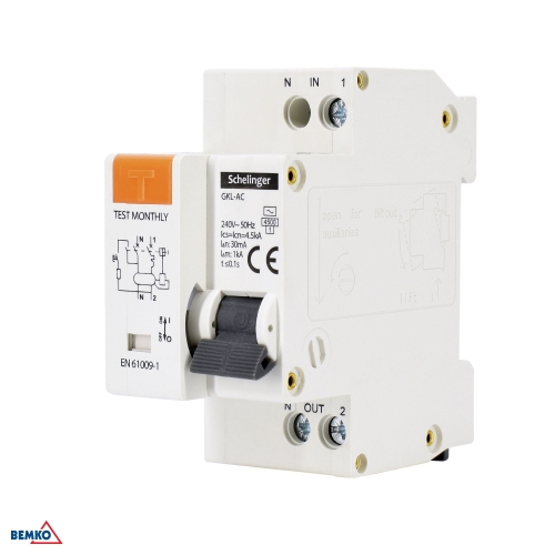 RESIDUAL CURRENT CIRCUIT BREAKER WITH OVERCURRENT PROTECTION 2P B 6A 30mA TYPE AC SCHELINGER