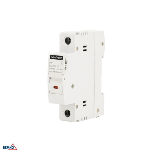 PODSTAWA BEZPIECZNIKOWA 1-POLOWA DO WKŁADEK 10x38 250V AC MAX. 32A Z KONTROLKĄ SCHELINGER